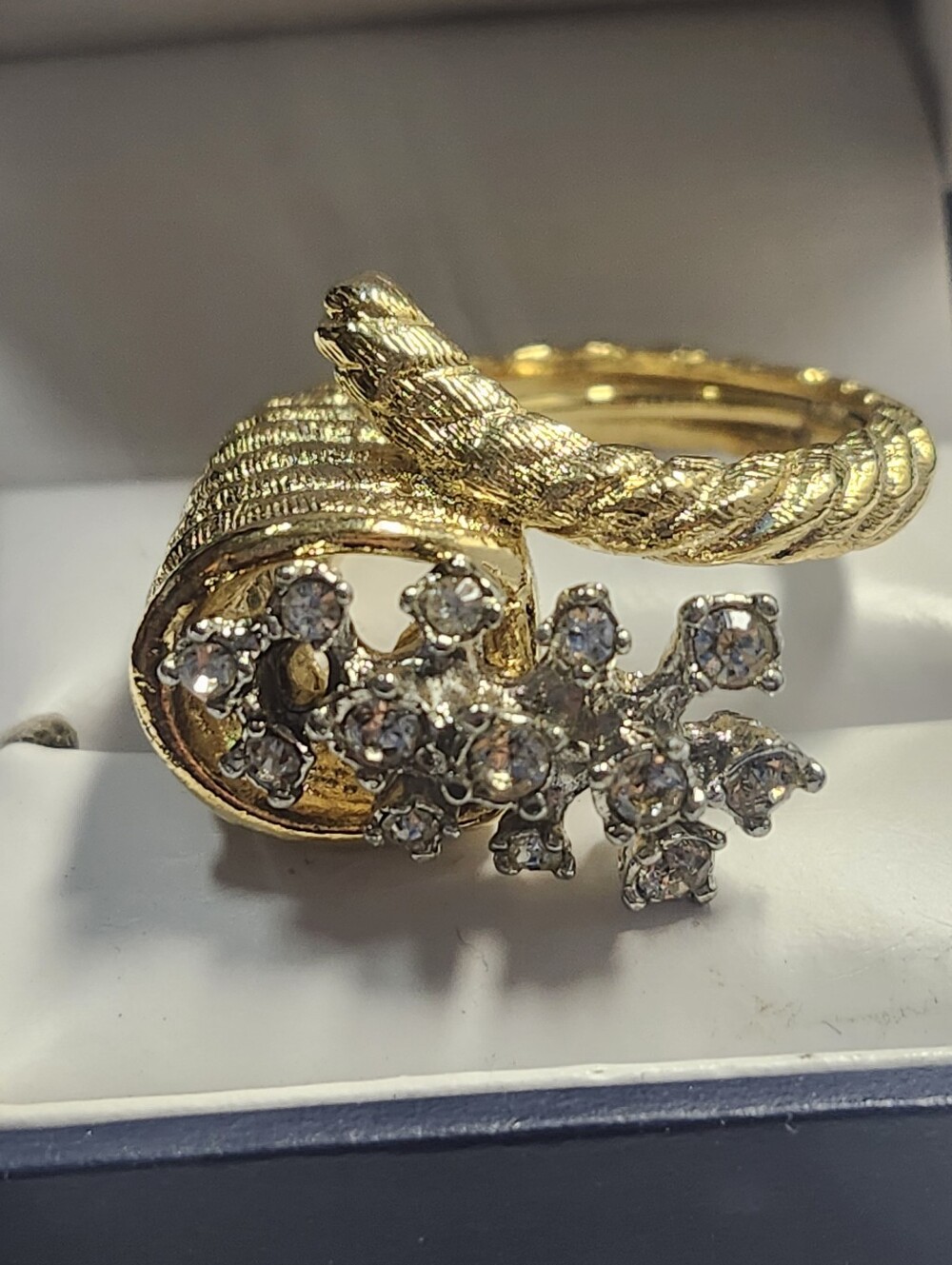 Vintage Cornucopia Rhinestone Costume Cocktail Ring Adjustable Size 6-7